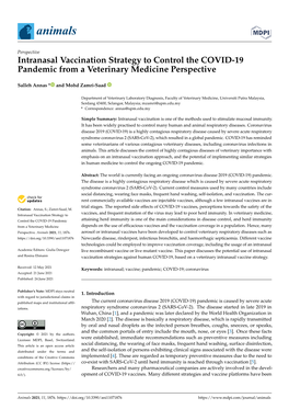 Intranasal Vaccination Strategy to Control the COVID-19 Pandemic from a Veterinary Medicine Perspective