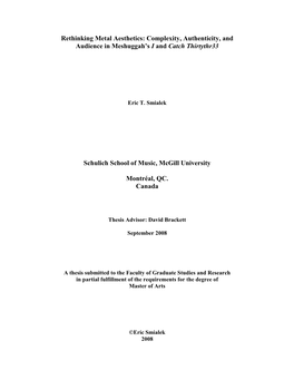 Rethinking Metal Aesthetics: Complexity, Authenticity, and Audience in Meshuggah’S I and Catch Thirtythr33