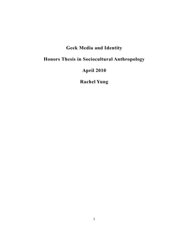 Geek Media and Identity Honors Thesis in Sociocultural