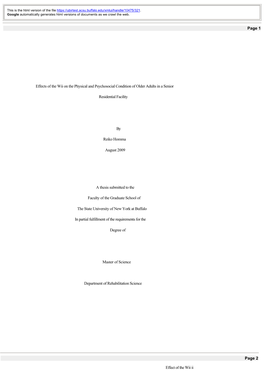 Effects of the Wii on the Physical and Psychosocial Condition of Older Adults in a Senior