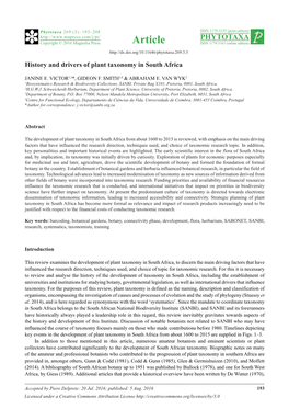 History and Drivers of Plant Taxonomy in South Africa