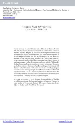 Nobles and Nation in Central Europe: Free Imperial Knights in the Age of Revolution, 1750-1850 William D