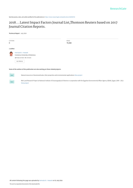 2018...Latest Impact Factors Journal List,Thomson Reuters Based On