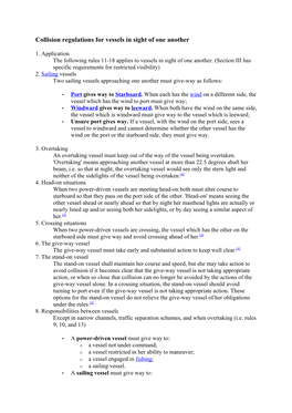 Collision Regulations for Vessels in Sight of One Another