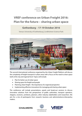 VREF Conference on Urban Freight 2016: Plan for the Future – Sharing Urban Space