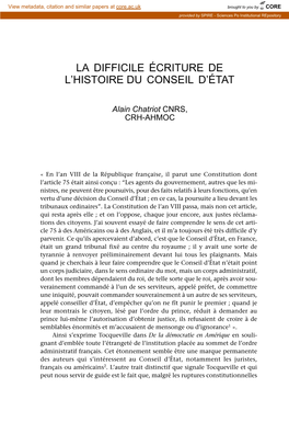 La Difficile Ã©Criture De L'histoire Du Conseil D'ã›Tat