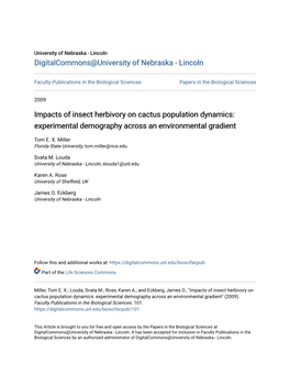 Impacts of Insect Herbivory on Cactus Population Dynamics: Experimental Demography Across an Environmental Gradient