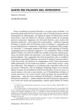 Dante Nei Filosofi Del Novecento Tolone – Introduzione 3