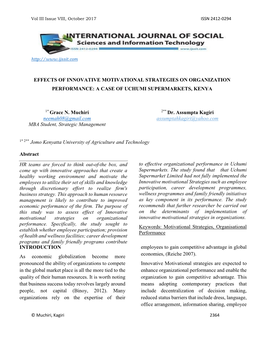 Effects of Innovative Motivational Strategies on Organization Performance: a Case of Uchumi Supermarkets, Kenya