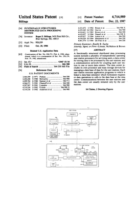 United States Patent (19) 11) Patent Number: 4,714,989 Billings (45) Date of Patent: Dec