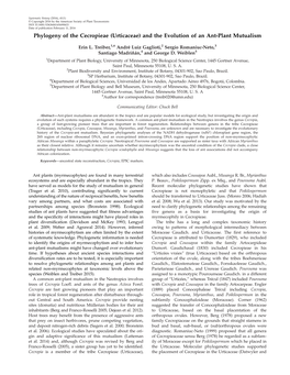 Urticaceae) and the Evolution of an Ant-Plant Mutualism