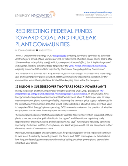 Redirecting Federal Funds Toward Coal and Nuclear Plant Communities by Sonia Aggarwal ● August 2018