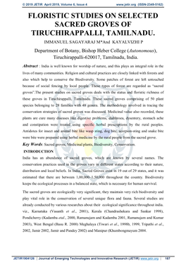 Floristic Studies on Selected Sacred Groves of Tiruchirappalli, Tamilnadu