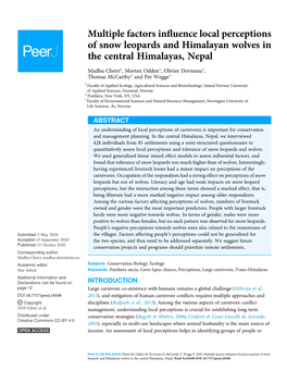 Multiple Factors Influence Local Perceptions of Snow Leopards And