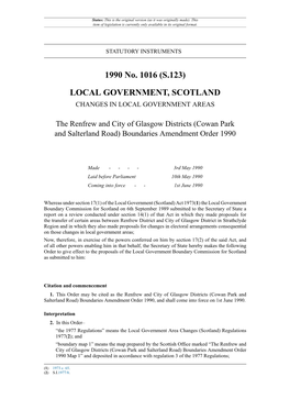The Renfrew and City of Glasgow Districts (Cowan Park and Salterland Road) Boundaries Amendment Order 1990