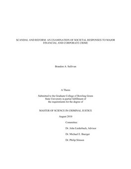 Scandal and Reform: an Examination of Societal Responses to Major Financial and Corporate Crime