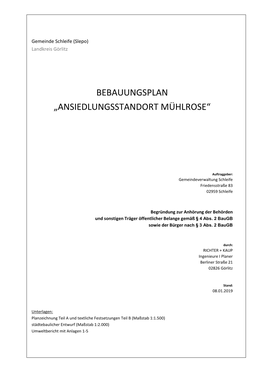 Bebauungsplan „Ansiedlungsstandort Mühlrose“