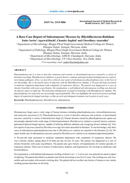 A Rare Case Report of Subcutaneous Mycoses by Rhytidhysteron Rufulum