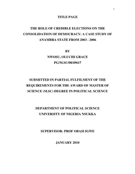 Title Page the Role of Credible Elections on The