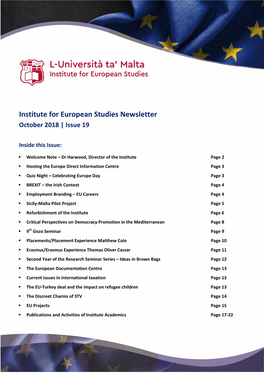 Institute for European Studies Newsletter October 2018 | Issue 19