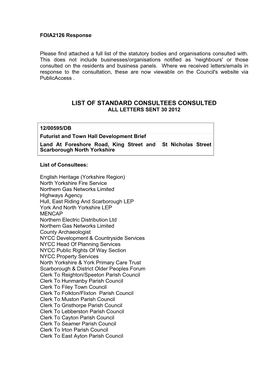 List of Standard Consultees Consulted All Letters Sent 30 2012