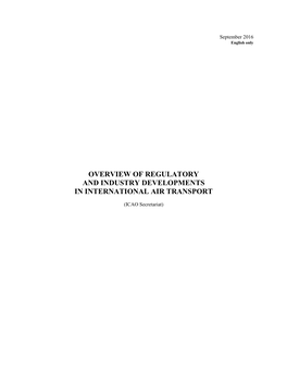 Overview of Regulatory and Industry Developments in International Air Transport