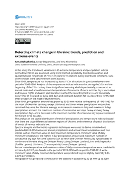 Detecting Climate Change in Ukraine: Trends, Prediction and Extreme Events