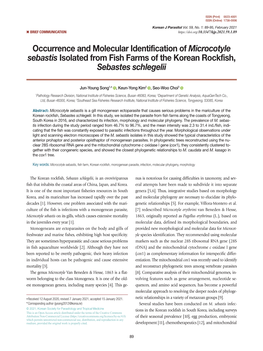 Microcotyle Sebastis Isolated from Fish Farms of the Korean Rockfish, Sebastes Schlegelii
