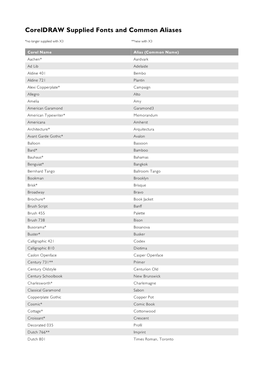 Coreldraw Supplied Fonts and Common Aliases