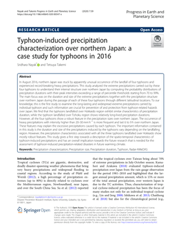 Typhoon-Induced Precipitation Characterization Over Northern Japan: a Case Study for Typhoons in 2016 Sridhara Nayak* and Tetsuya Takemi