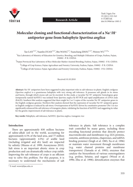 Molecular Cloning and Functional Characterization of a Na+/H+ Antiporter Gene from Halophyte Spartina Anglica