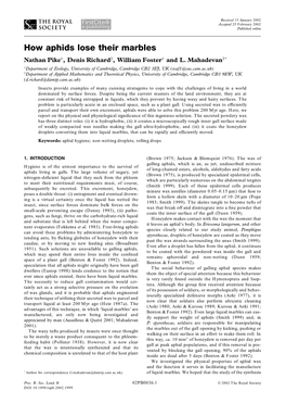 How Aphids Lose Their Marbles Nathan Pike1, Denis Richard2, William Foster1 and L