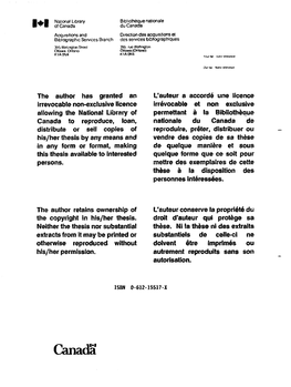 Canada Du Canada Acquisitions and Direction Des Acquisitions Ef Bibliographie Services Branch Des Services Bibliographiques 3?S Wellington Stfee! 3S5