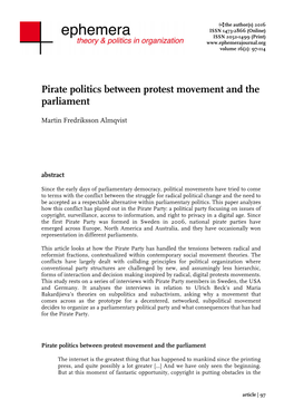 Pirate Politics Between Protest Movement and the Parliament