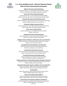 Missouri Gateway Chapter 2018-19 Green Schools Quest Participants