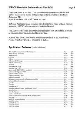Page 1 WROCC Newsletter Software Index Vols 6-38