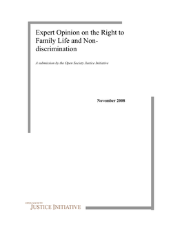 Expert Opinion on the Right to Family Life and Non- Discrimination