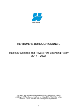 Hackney Carriage and Private Hire Licensing Policy 2017 – 2022