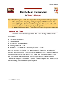 Baseball and Mathematics by Marvin L