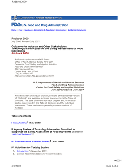 Toxicological Principles for the Safety Assessment of Food Ingredients Redbook 2000