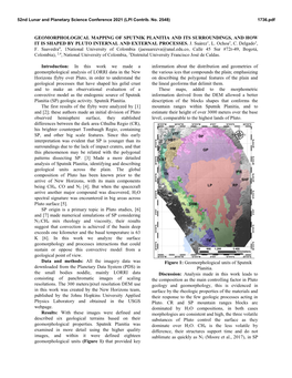 Geomorphological Mapping of Sputnik Planitia and Its Surroundings, and How It`S Shaped by Pluto Internal