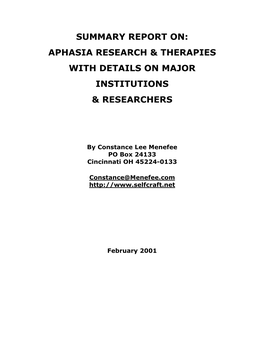 Aphasia Research & Therapies with Details on Major