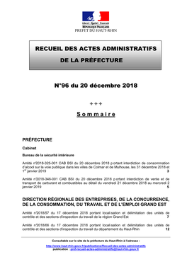 Recueil N°96 Du 20 Décembre 2018