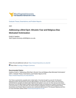 Altruistic Fear and Religious Bias Motivated Victimization