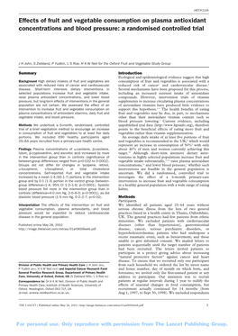 Effects of Fruit and Vegetable Consumption on Plasma Antioxidant Concentrations and Blood Pressure: a Randomised Controlled Trial