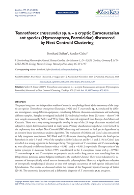 Temnothorax Crasecundus Sp. N. – a Cryptic Eurocaucasian Ant Species (Hymenoptera, Formicidae) Discovered by Nest Centroid Clustering