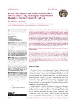 Habitat Characteristics and Odonate Communities at Selected Sites Used by Mortonagrion Hirosei Asahina (Zygoptera: Coenagrionidae) in Hong Kong