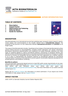 ACTA BIOMATERIALIA Published on Behalf of Acta Materialia, Inc