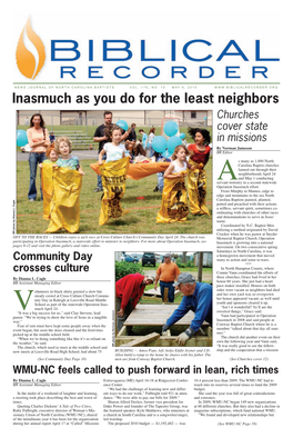 Inasmuch As You Do for the Least Neighbors Churches Cover State in Missions by Norman Jameson BR Editor