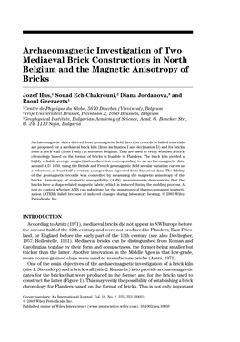 Archaeomagnetic Investigation of Two Mediaeval Brick Constructions in North Belgium and the Magnetic Anisotropy of Bricks